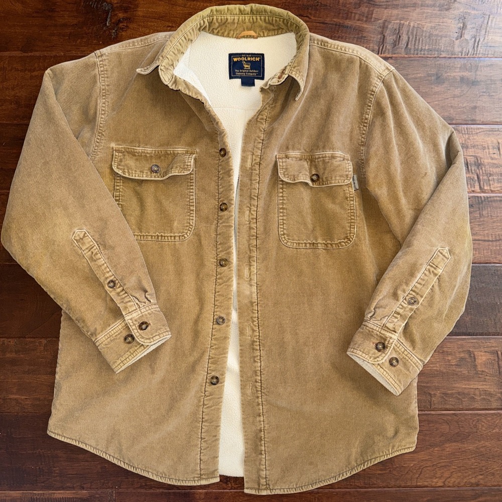 Vintage Woolrich Corduroy Sherpa Lined Shirt Jacket Size Medium Buckskin